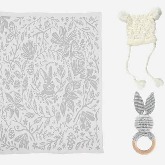 Bunny Baby Gift SetCotton Blanket, Rattle Teether, Hat